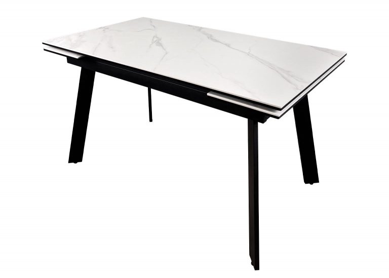Стол Саен 35 раздвижной 140 x 80 (+30 +30) см Острые углы Керамика белая Опора Чёрная Мир Стульев