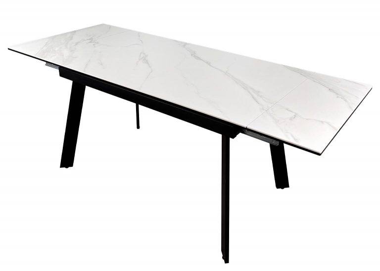 Стол Саен 35 раздвижной 140 x 80 (+30 +30) см Острые углы Керамика белая Опора Чёрная Мир Стульев open